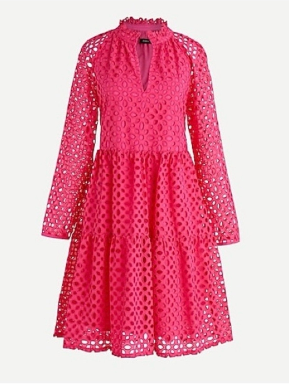 J. Crew Eyelet Long Sleeve Midi Dress in Bright Pink Pockets Barbiecore coquette - Picture 8 of 11